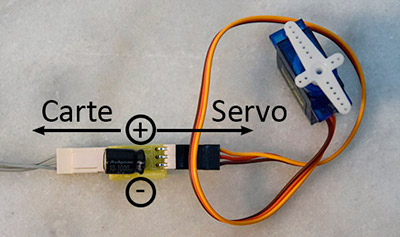 Connexion du Servomoteur sur le filtre Interface-Z. Branchement du filtre servo entre le moteur et la carte.