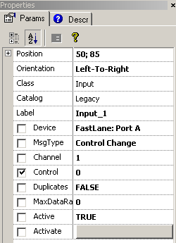 Propriétés de l'objet Message Midi Input.