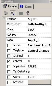 Propriétés de l'objet Message Midi Input.