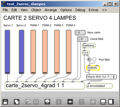 Patch Max de pilotage de 2 servo et 4 lampes.