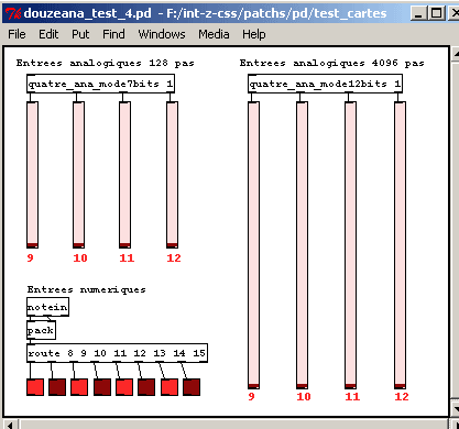 Visualisation des données pour quatre capteurs analogiques et 8 tout ou rien.