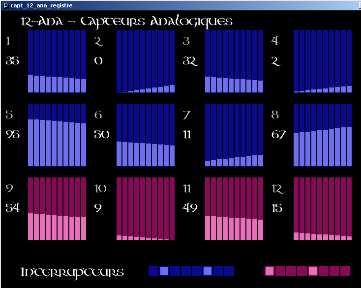 Visualisation des données en provenance d'une carte 12 entrées analogiques en Midi en utilisant Processing.