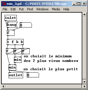 Filtre minimum sur 3 valeurs - patch Pure-Data.