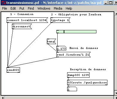 Patch pure-data de réception et d'envoi de données en OSC.