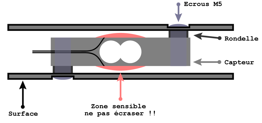Capteur ultraforce à cisaillement schéma explicatif du montage